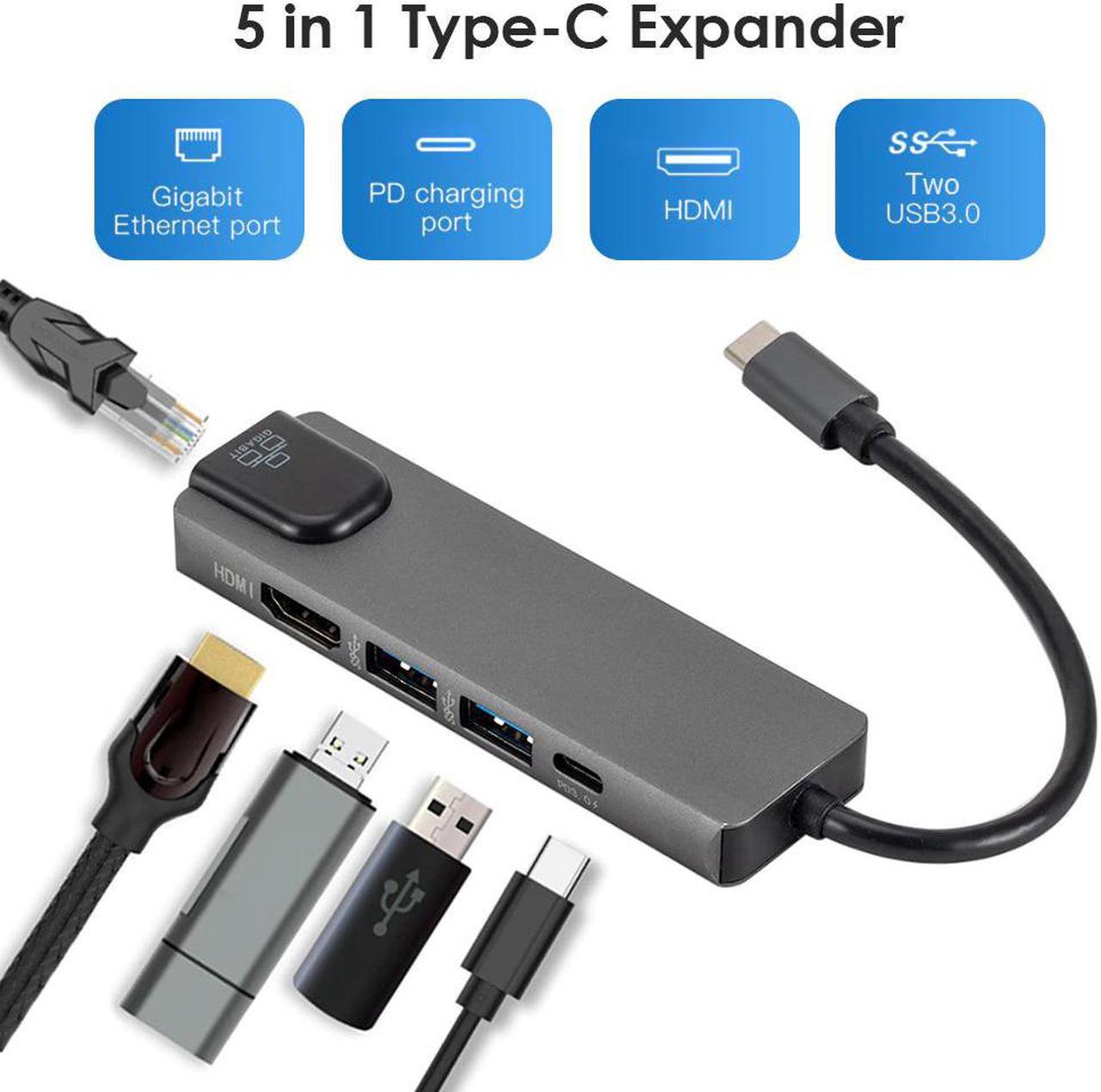 Type C HUB 5 in 1 4K HDMI  C 2  3.0 Gigat Ethernet Network Adapter for Household Computer Safety Parts