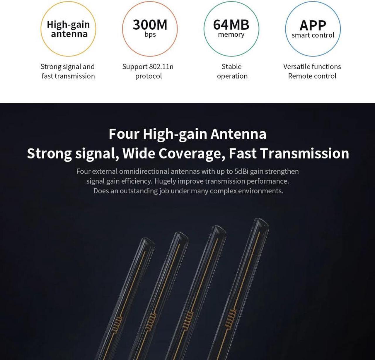 Alt view image 3 of 5 - Mi WIFI Router 4C Roteador APP Control 64 RAM 802.11 b/g/n 2.4G 300Mbps 4 Antennas Wireless Routers Repeater for Home