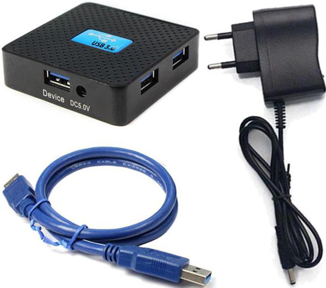 5Gbps External USB 3.0 4 Ports Hub Adapter With Power Adapter For PC BK#T3