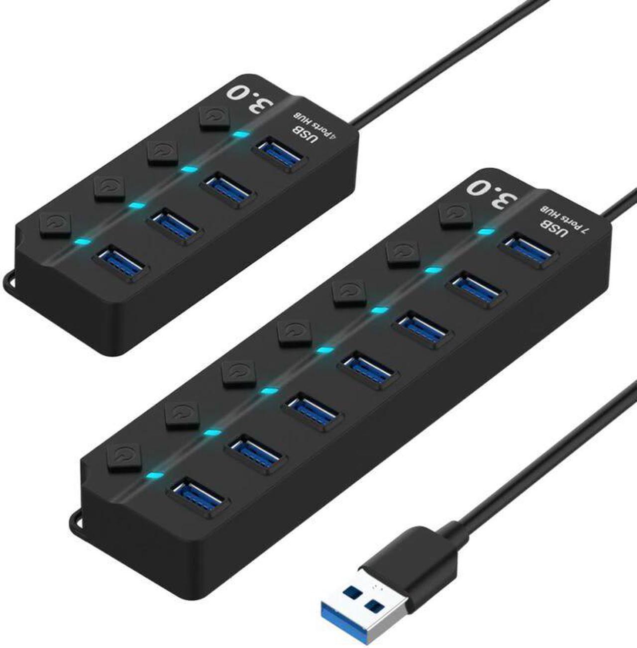 4/7 Port USB 3.0 Hub 5Gbps High Speed On Off Switches AC Power Adapter for PC