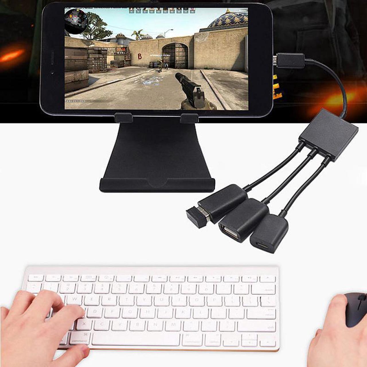 3in1 Micro USB Power OTG Hub Cable Adapter Micro USB HUB OTG Male To Female Dual USB 2.0 Adapter Cable For Android Phone