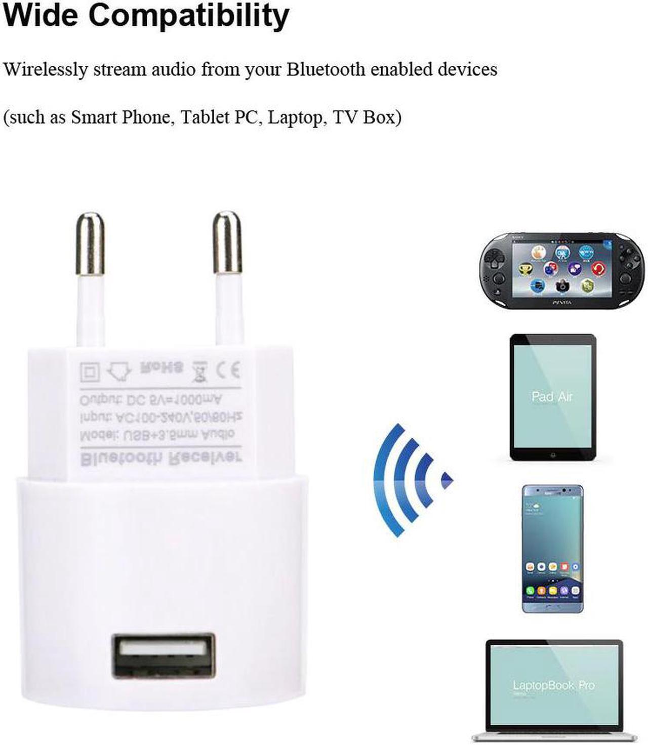 Alt view image 5 of 5 - 110V 220V Audio Adapter USB Wall Charger Wireless Bluetooth Receiver Adapter 3.5MM AUX V5.0 Audio Music Receiver EU US Plug