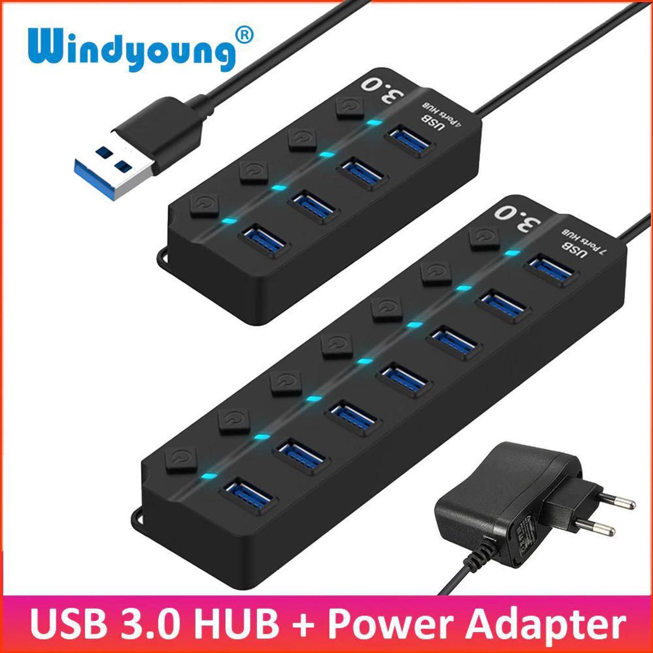 USB 3.0 Hub 4 / 7 Port Super Speed USB 3  Hub with Individual Power Switches & EU/US/UK Power Adapter for MacBook Laptop PC