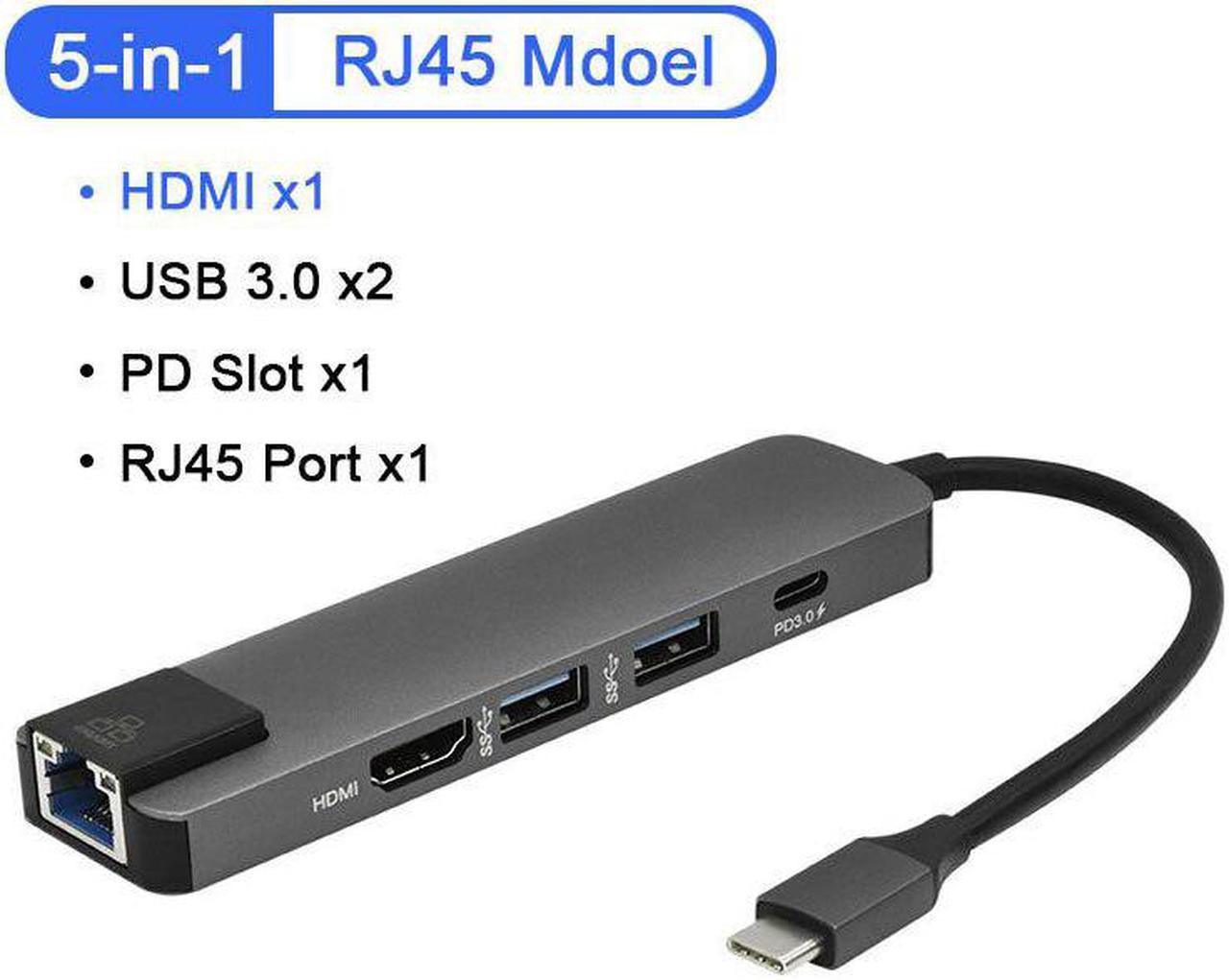 5 in 1 USB Type C Hub Hdmi 4K USB C Hub to Gigat Ethernet Rj45 Lan Adapter for Mac book Pro Thunderbolt 3 USB-C Charger PD