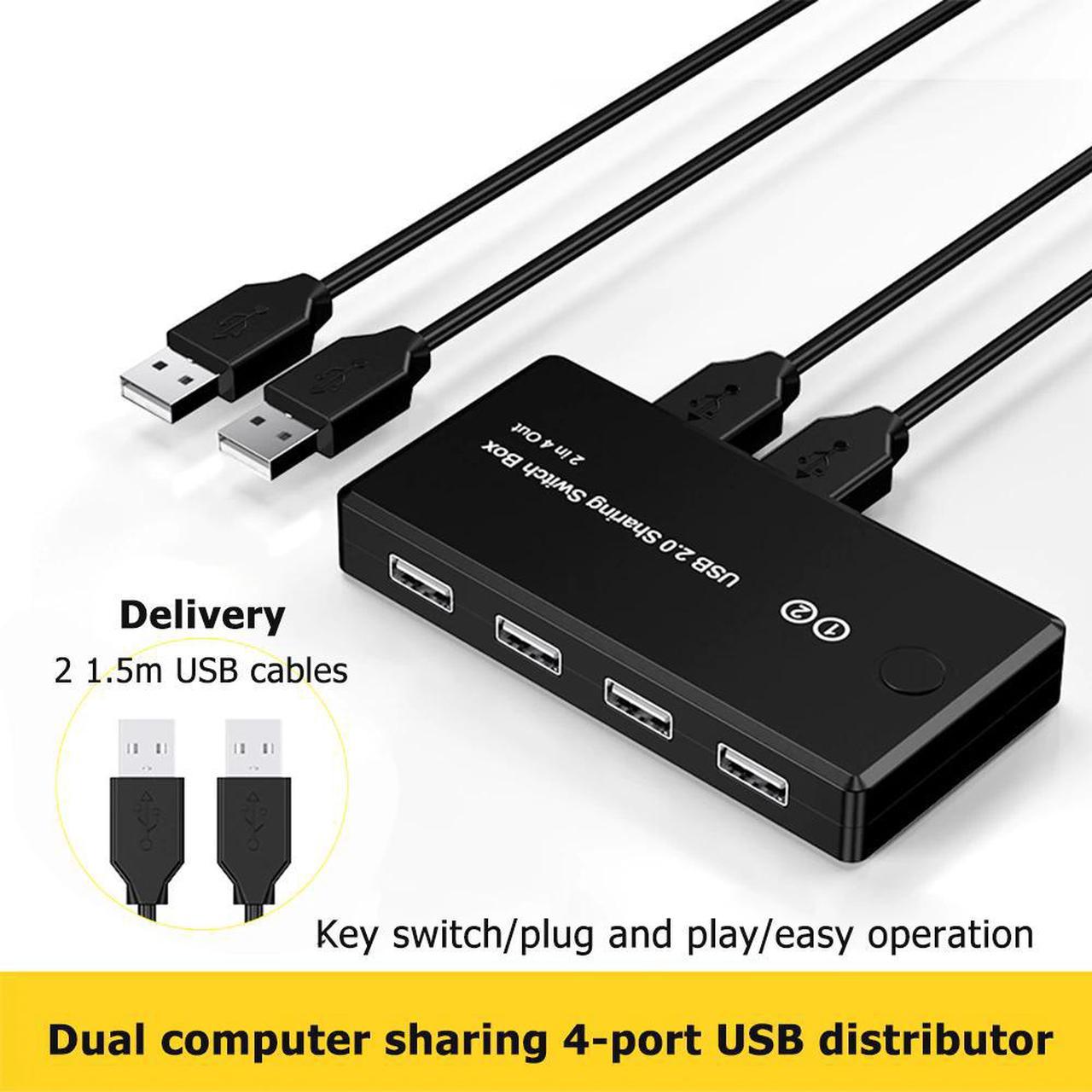 KVM Switch 2 in 4 out  2.0 Peripheral Sharing Switch VGA Switcher Splitter Box 2 PCs Sharing 4 Devices  Switch