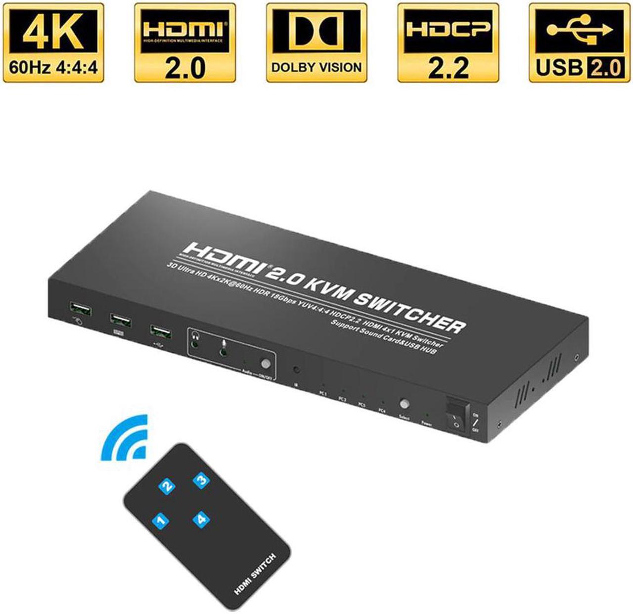 2020 Best 4K@60Hz 4 Port  KVM Switch 4K USB  KVM Switcher 2 Port KVM Switch USB RGB 4:4:4  USB Switch for PC laptop