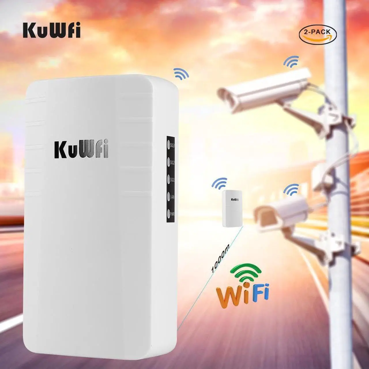 Alt view image 3 of 5 - 300Mbps Wireless CPE Outdoor 2Pack Wifi Outside Booster Extender Router Wifi Repeater with LED Display Support IP Camera in Lift