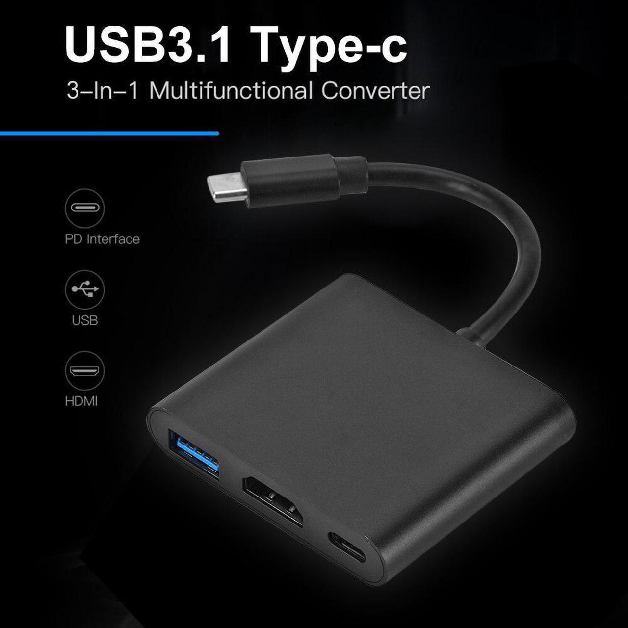 3 in 1 Type-C HUB USB 3.0 HDMI USB-C Female Converter Small Household Computer Accessories for Laptop Notebook PC