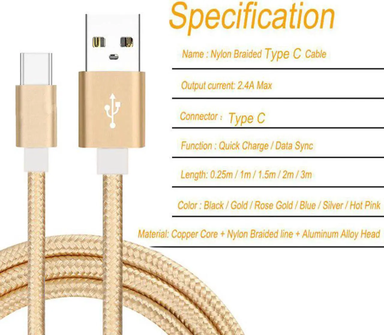 Alt view image 2 of 5 - USB 3.0 Type C Cable For Xiaom Redmi Note7 Fast Charging Sync USB C Cable USB Type-C for S9 S10 Plus TypeC
