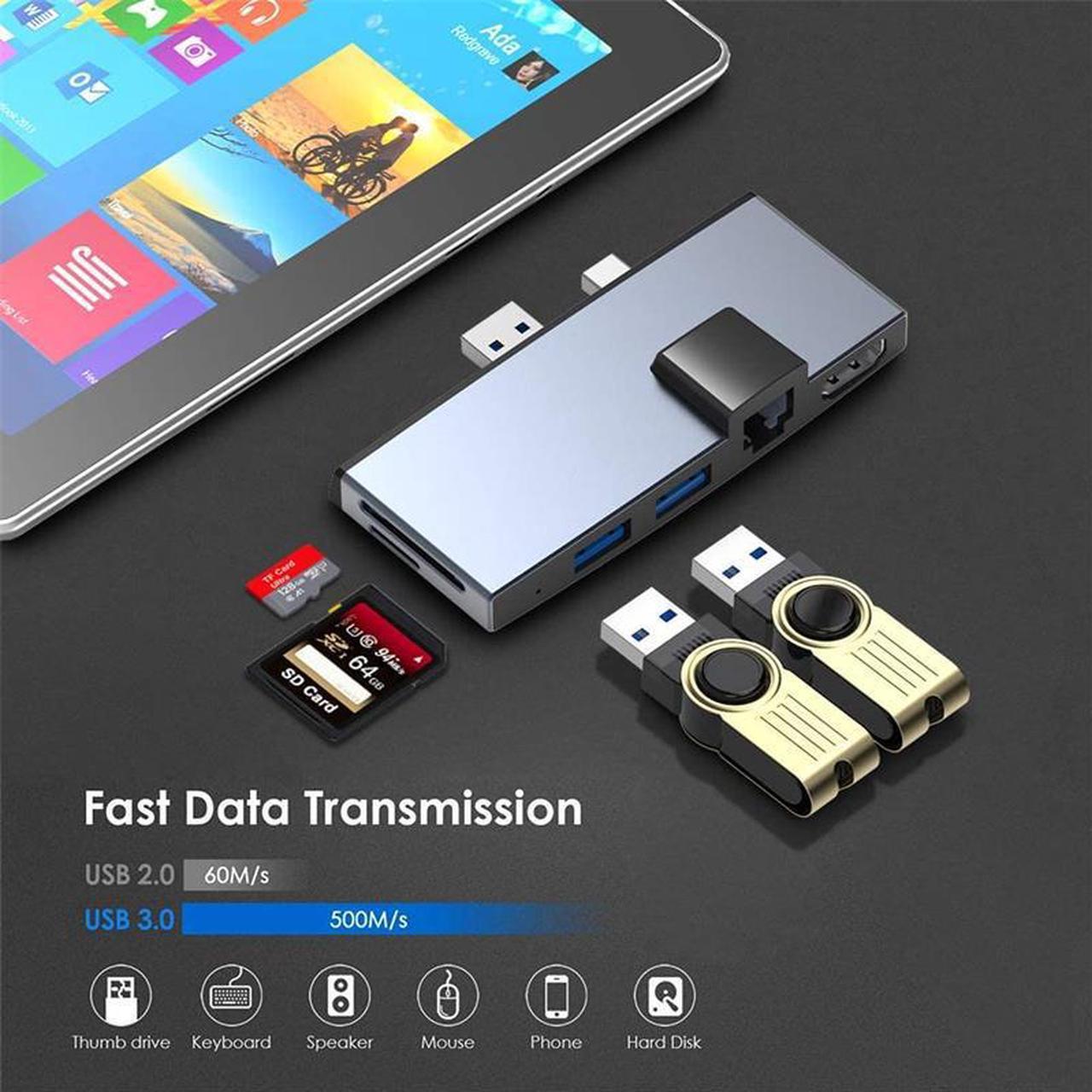 Surface Pro 6 5 4 USB 3.0 Hub Docking Station 4K HDMI Port /TF Momery Card Reader Converter Combo Adapter Adaptor