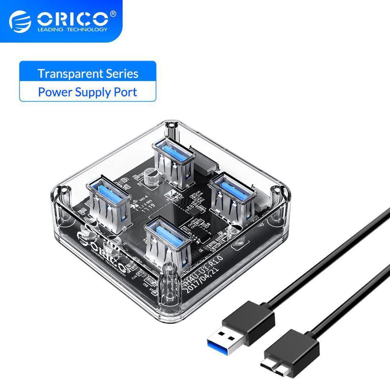 Transparent USB 3.0 HUB 4 Ports High Speed USB Splitter with Power Charging Interface for Windows Mac Linux Laptop PC