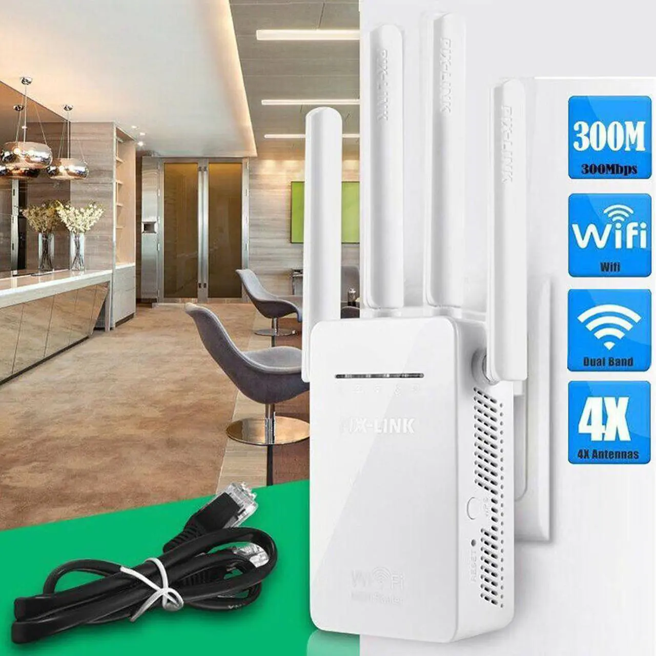 Main image of Wifi Repeater Router 300Mbps Dual-Band 2.4G Wi-fi  Routers Range Signal Booster Home Network with Plug Adapter