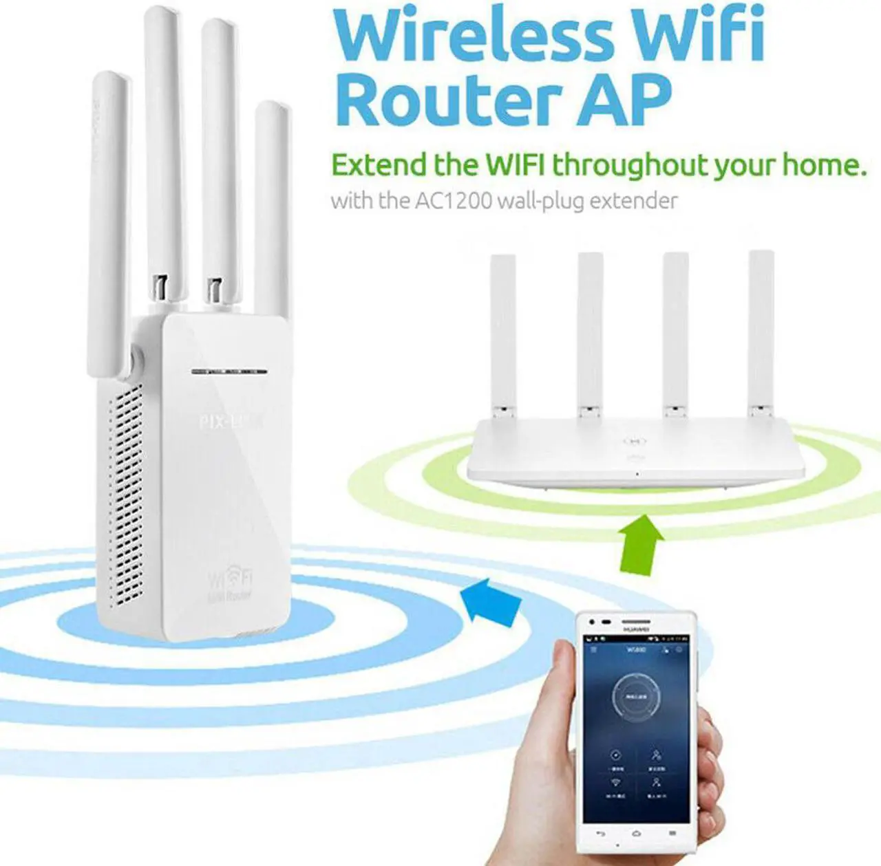 Alt view image 3 of 5 - Wifi Repeater Router 300Mbps Dual-Band 2.4G Wi-fi  Routers Range Signal Booster Home Network with Plug Adapter