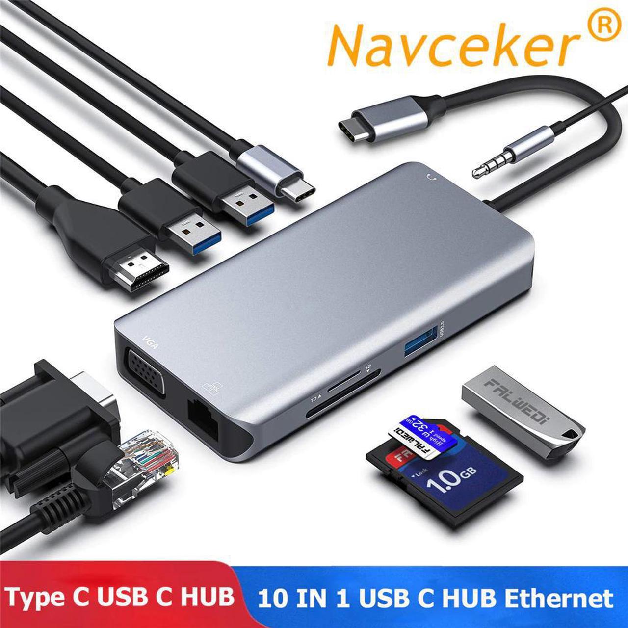 2020 USB Hubs 10 in 1 USB C Hub With 4K HDMI USB 3.0 Port /TF Card Reader VGA RJ45 Gigat Ethernet Type C HUB For Macbook Pro