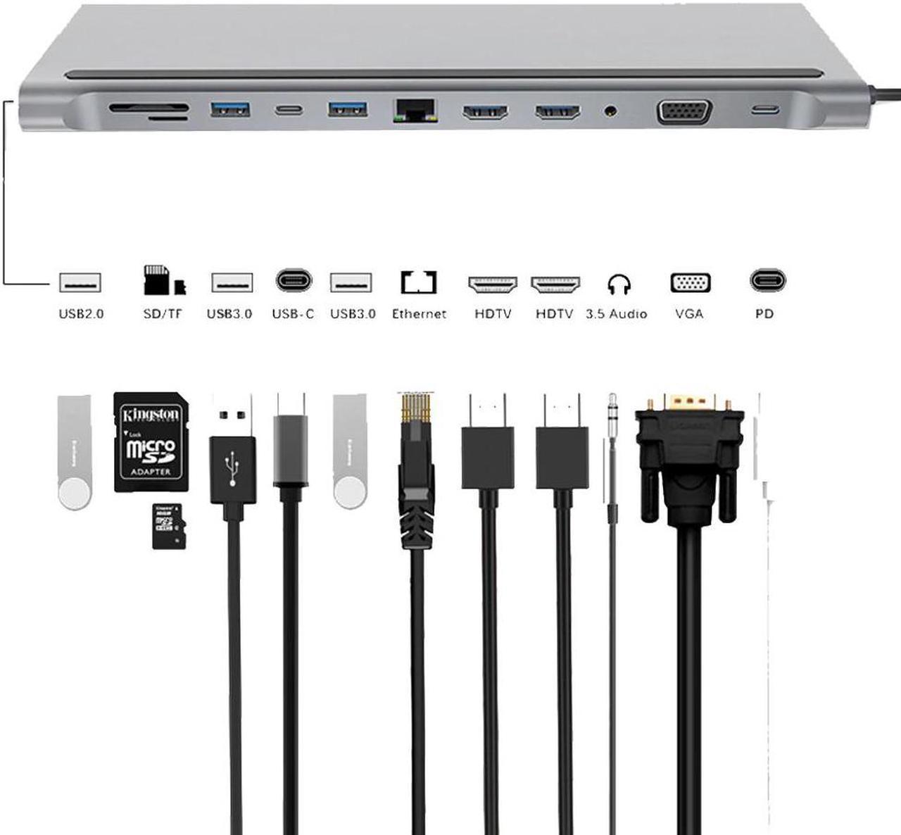 C HUB to 3.0 USB /TF Card Reader Dual HDMI 4K RJ45 VGA USB HUB For MacBook Accessories USB Splitter Multi HUB USB-C HUB