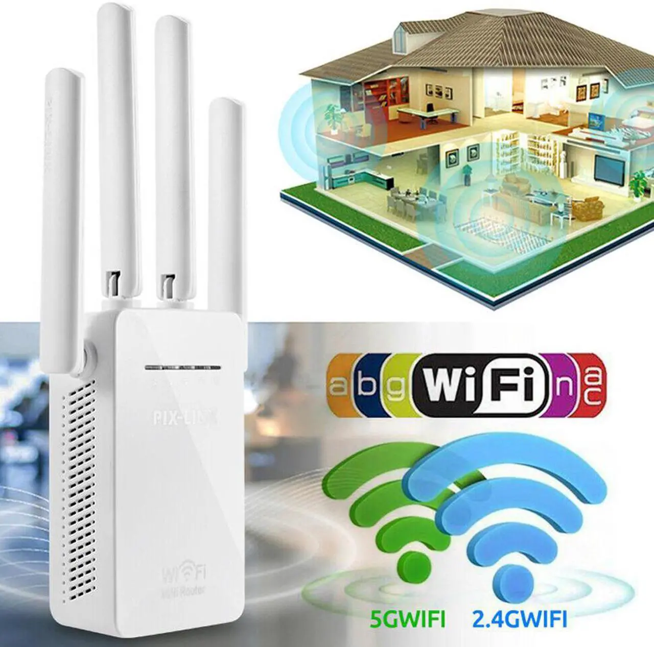 Alt view image 4 of 5 - Wifi Repeater Router 300Mbps Dual-Band 2.4G Wi-fi  Routers Range Signal Booster Home Network with Plug Adapter
