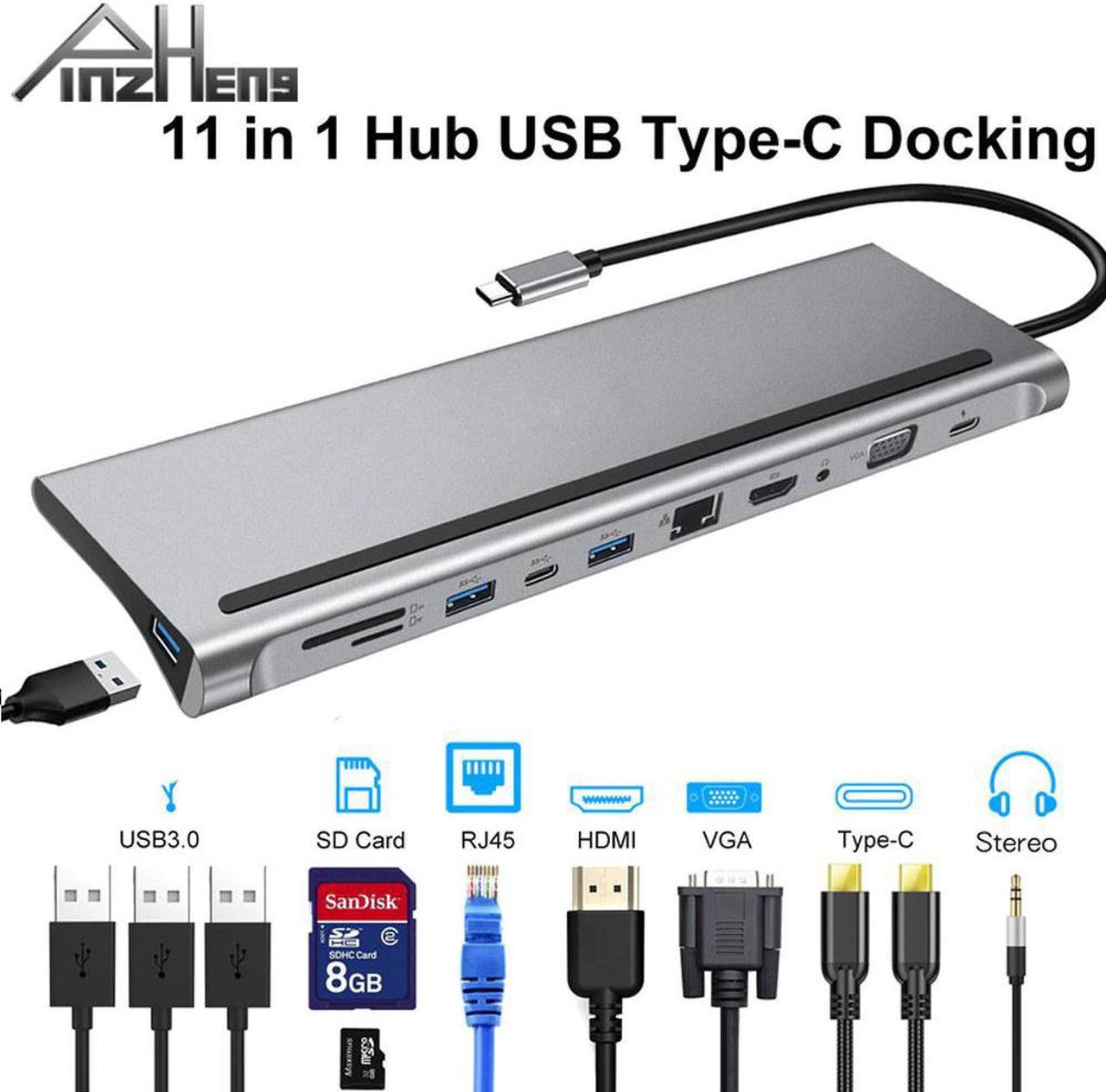 11-In-1 USB Type C HUB To 3.0 USB HDMI VGA RJ45 USB 3.0 HUB For MacBook Pro Accessories USB Splitter USB-C HUB Adapter