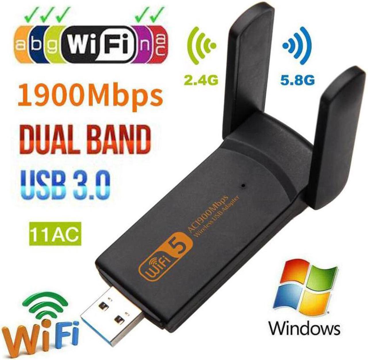 Wifi Adapter 1200Mbps 1900Mbps Dual Band 2.4Ghz + 5.8Ghz Wi-fi Dongle 802.11AC Network Card USB 2 Antennas Hi-Speed