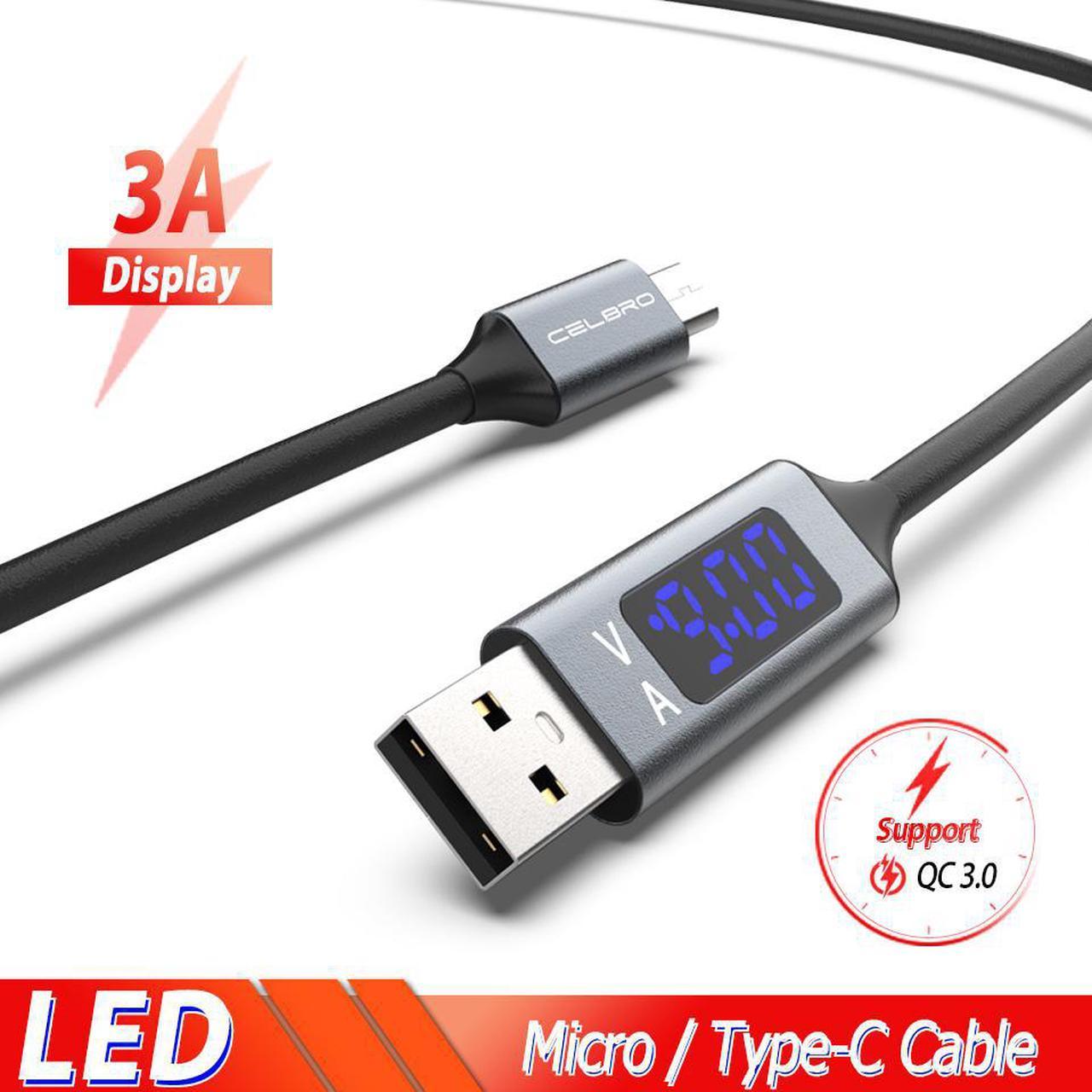 LED Digital Display Micro USB Type C Cable 3A Fast Quick Charge QC3.0 Kabel for  S10 Note 10  Mi 9 USB Charge Cable