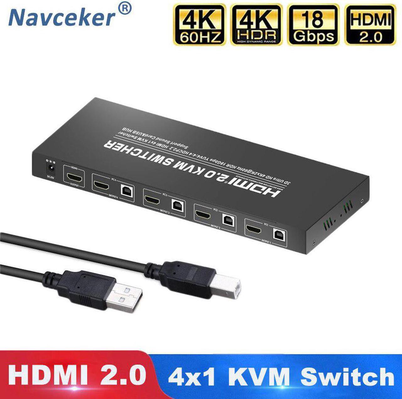 2 Port KVM Switch USB  2.0 4K 4 port  KVM Switch 18Gbps  USB Switch HDR KVM Switch 4 Port USB for PC Laptop