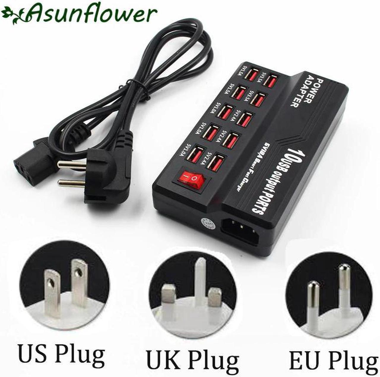 USB Hub 10 Ports 5V Fast Charging Hub Station Wall Travel Desktop Power Adapter For Tablet Pad Phones Charger 10 Port