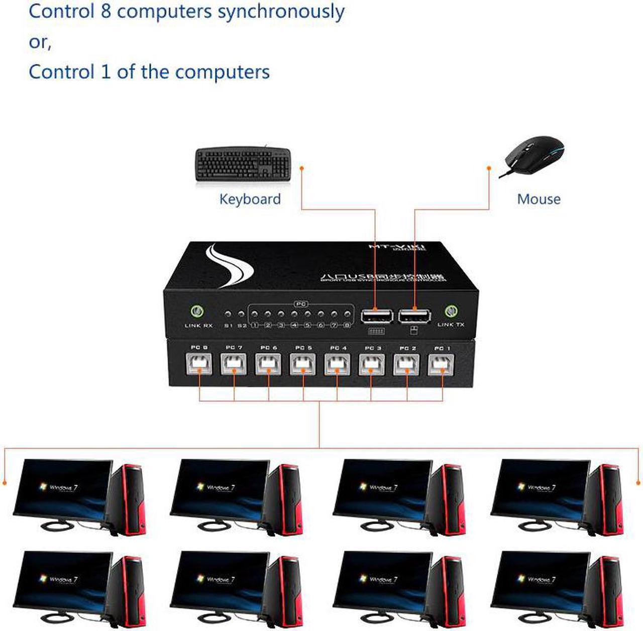 8 Port KM Synchnorizer USB 1 Set Mouse Keyboard Controls 8 PC Hosts Hotkey Mouse Crossing KVM Switch without VGA KM108-U