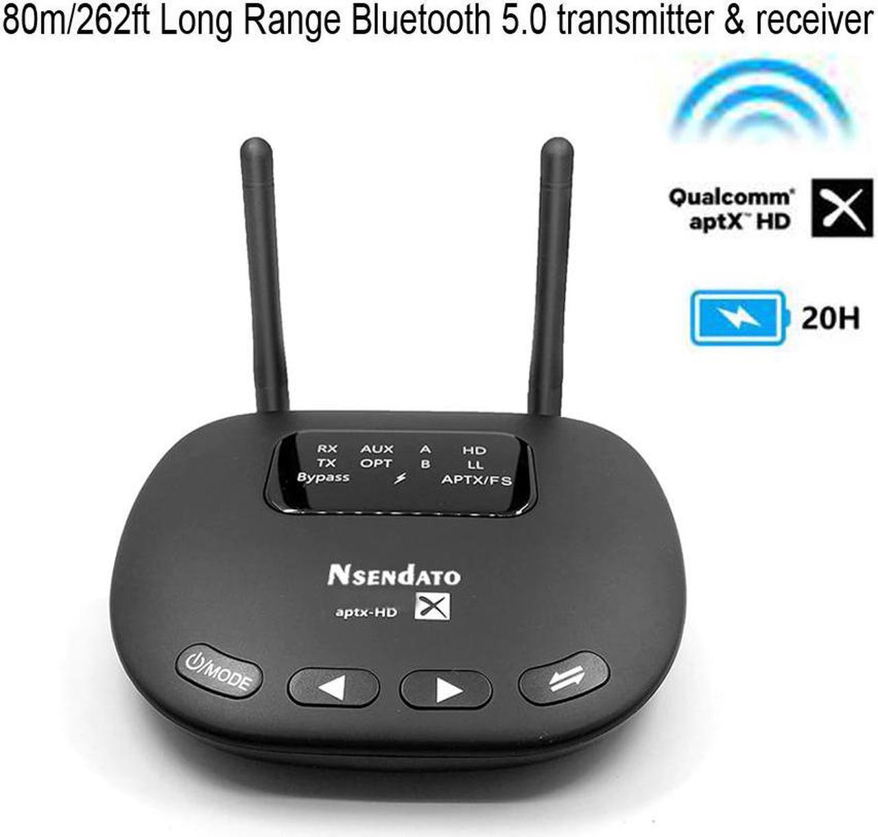 262ft/80m Long Range Bluetooth 5.0 Transmitter Receiver 3 In 1 Wireless AUX Optical Adapter aptX HD APTX Low Latency for TV Home