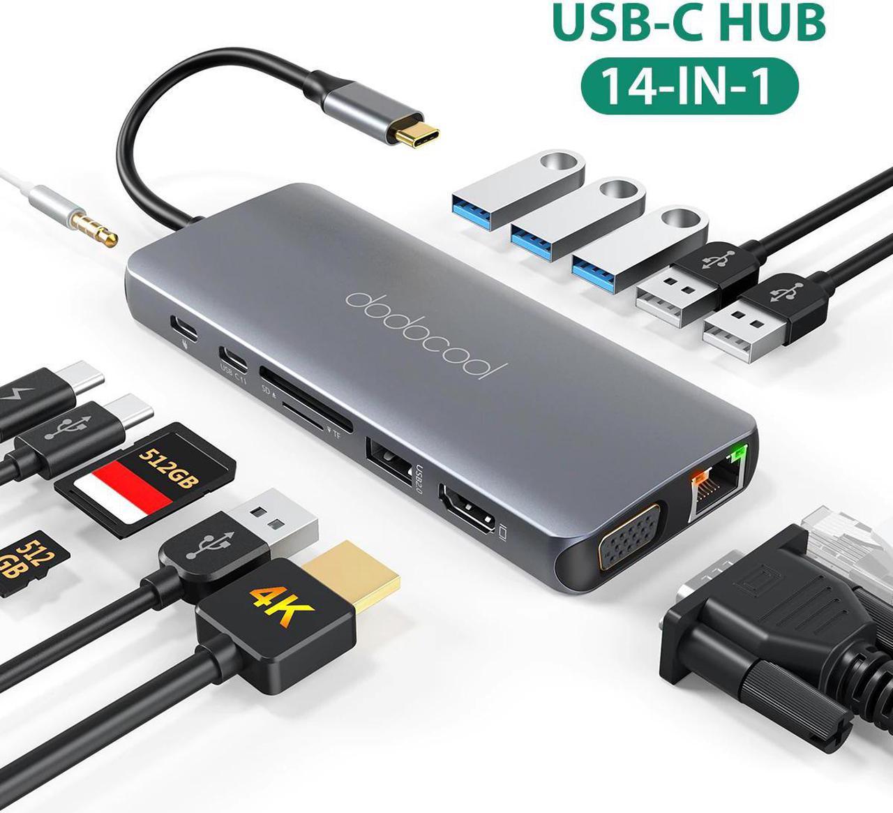 14 IN 1 USB C HUB  aluminum multiport USB C hub pc laptop USB C hub Plug and play hub for your USB C phones laptops