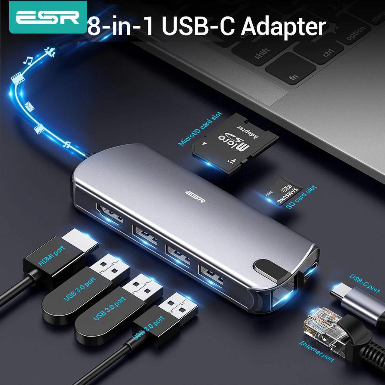 8-In-1 USB Type-C 3.1 Hub USB 3.0 Output Adapter Splitter Fast Speed Transfer TF  Card Reader 6/8 Ports Charger Hub 6 in 1