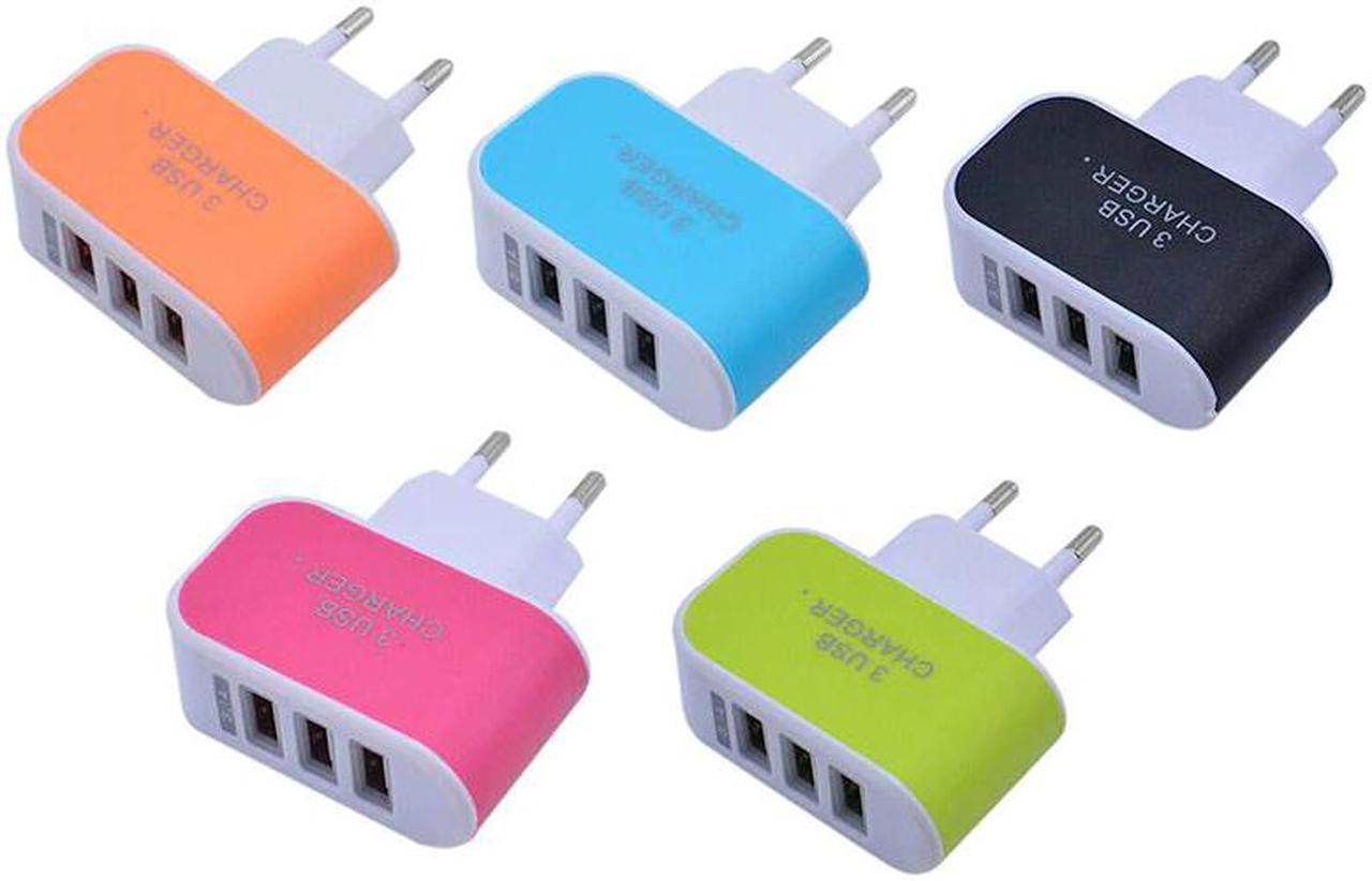 Plug Portable Candy Color 3 USB Ports Charger 5V/1A Travel Adapter PP Flame Retardant Shell for mobile phone ipad