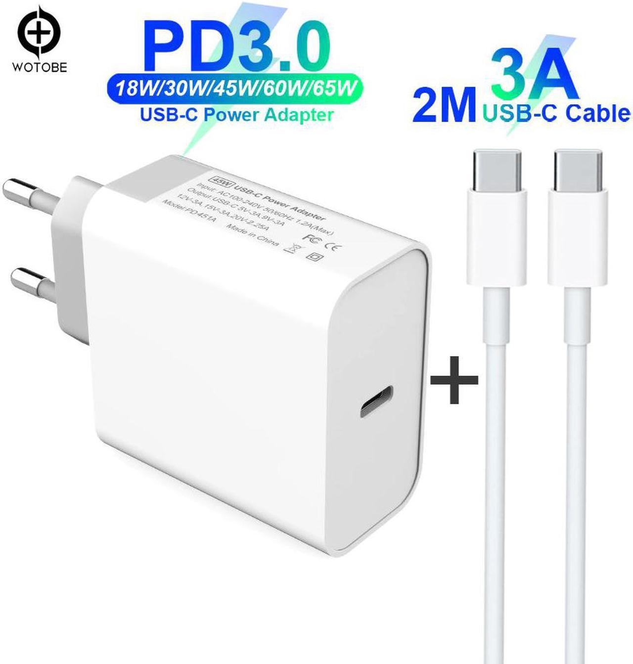 USB C Power Adapter PD/QC3.0 65W/60W/45W/30W TYPE-C Wall Charger,For USB-C Laptops/MacBook/iPad// (USB-C cable)