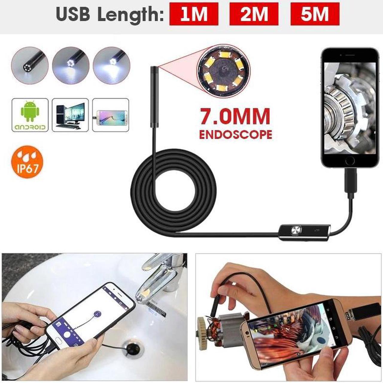 1M 2M 5M 7mm Lens USB Cable Mini Rigid Inspection Camera Snake Tube Waterproof Endoscope Borescope For Android Phone