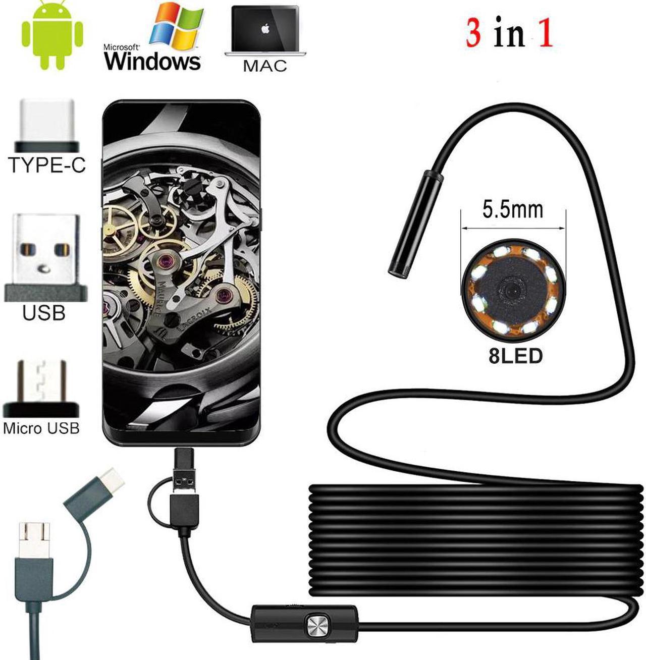 2m 1.5m 1m Mini 5.5mm Lens Snake Endoscope Camera Hard Semi-rigid Borescope Car Inspection Camera for Smartphone Android PC