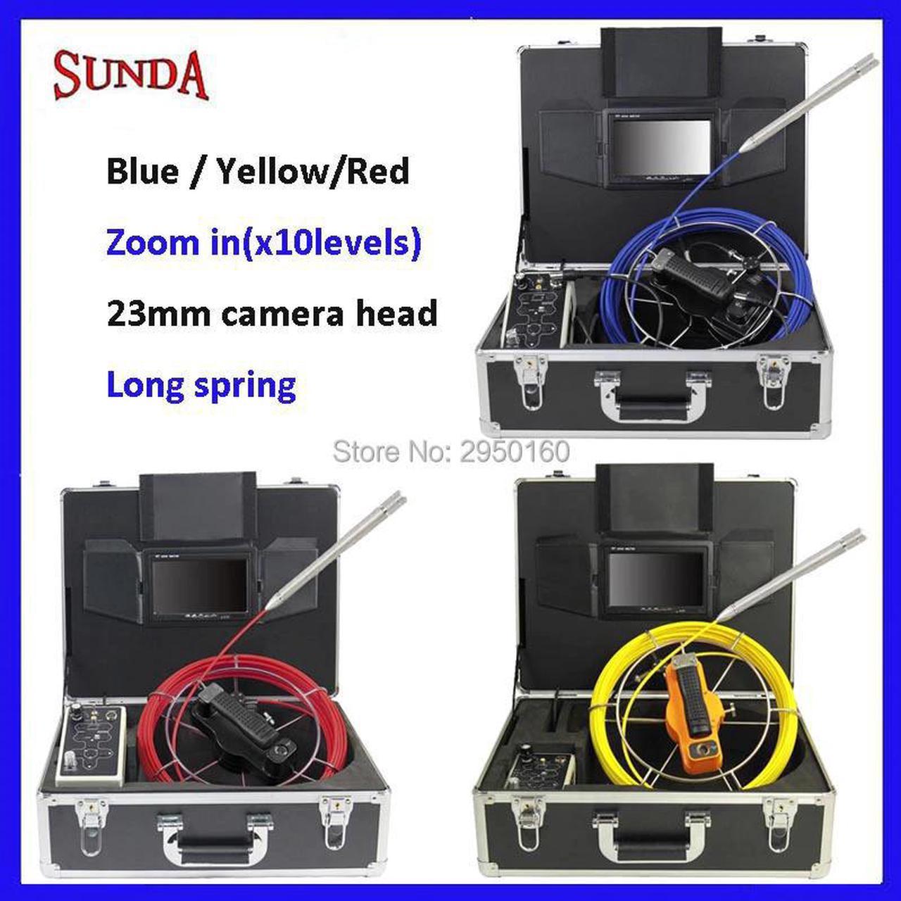 23mm camera long spring 20/30/40/50 Sewer Pipe Inspection Camera System 7"monitor zoom 10levels 8G gift DVR max 256G