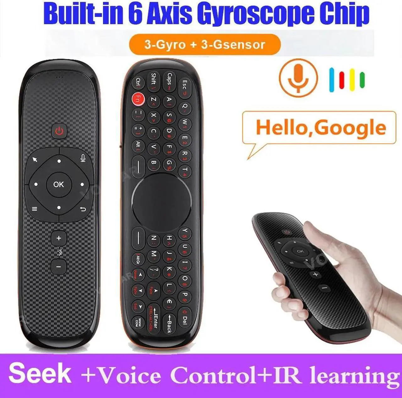 Main image of W2 Air Mouse Voice Remote Control 2.4GHz Wireless Keyboard IR Learning Microphone Gyroscope for Android TV Box H96 MAX X96 Max