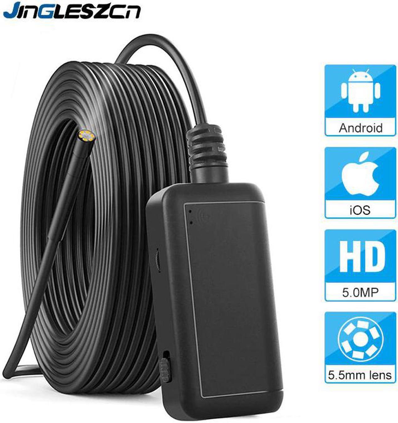 5.5mm Inspection Camera 5.0MP Wireless Borescope WiFi Snake Camera with 6 LED for iPhone, Samsung, Android Tablet