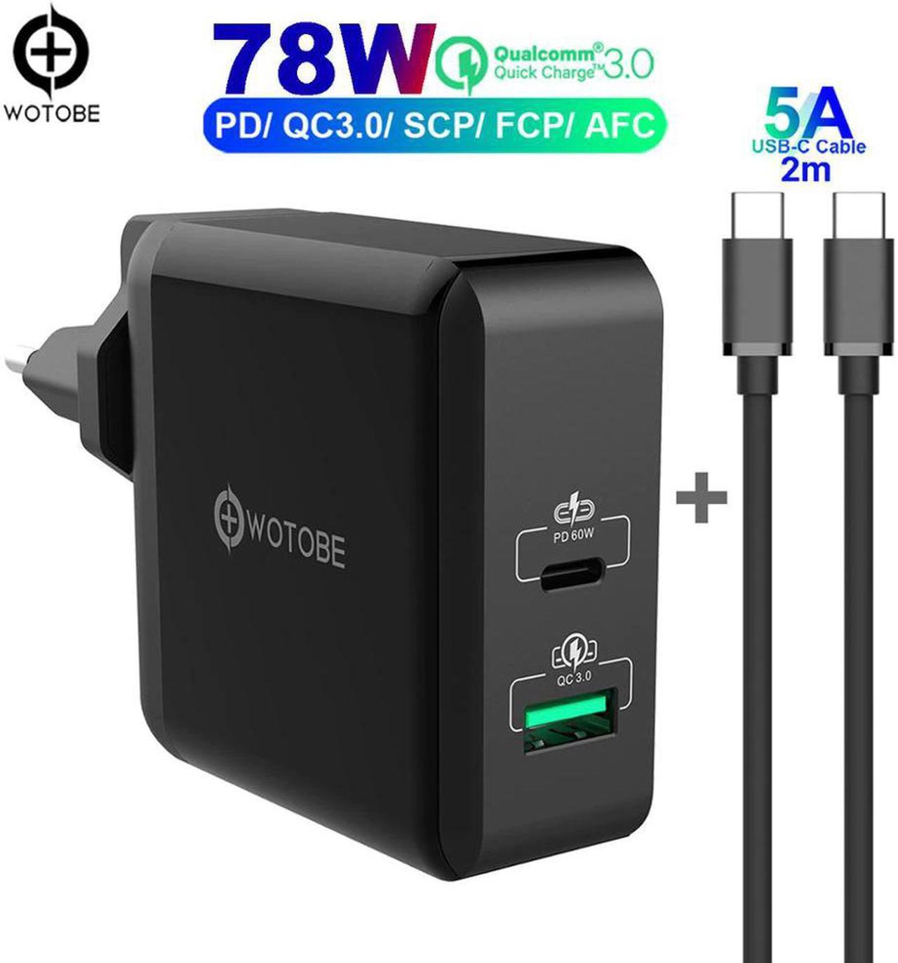 2port USB-C Wall Charger,1Port PD60W,and 1 QC3.0/SCP/AFC 22.5W USB C Cable For  p20/30 MacBook iPad iPhone s10