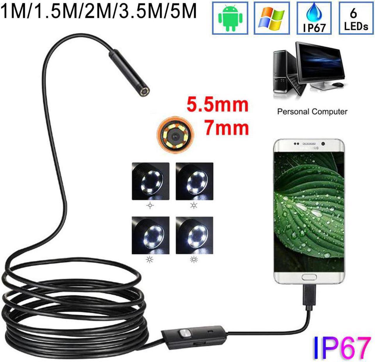 5.5mm 7mm Endoscope Camera 1M/1.5M/2M/3.5M/5M Flexible IP67 Waterproof Inspection Borescope Camera For Android 6 LEDs Adjustable