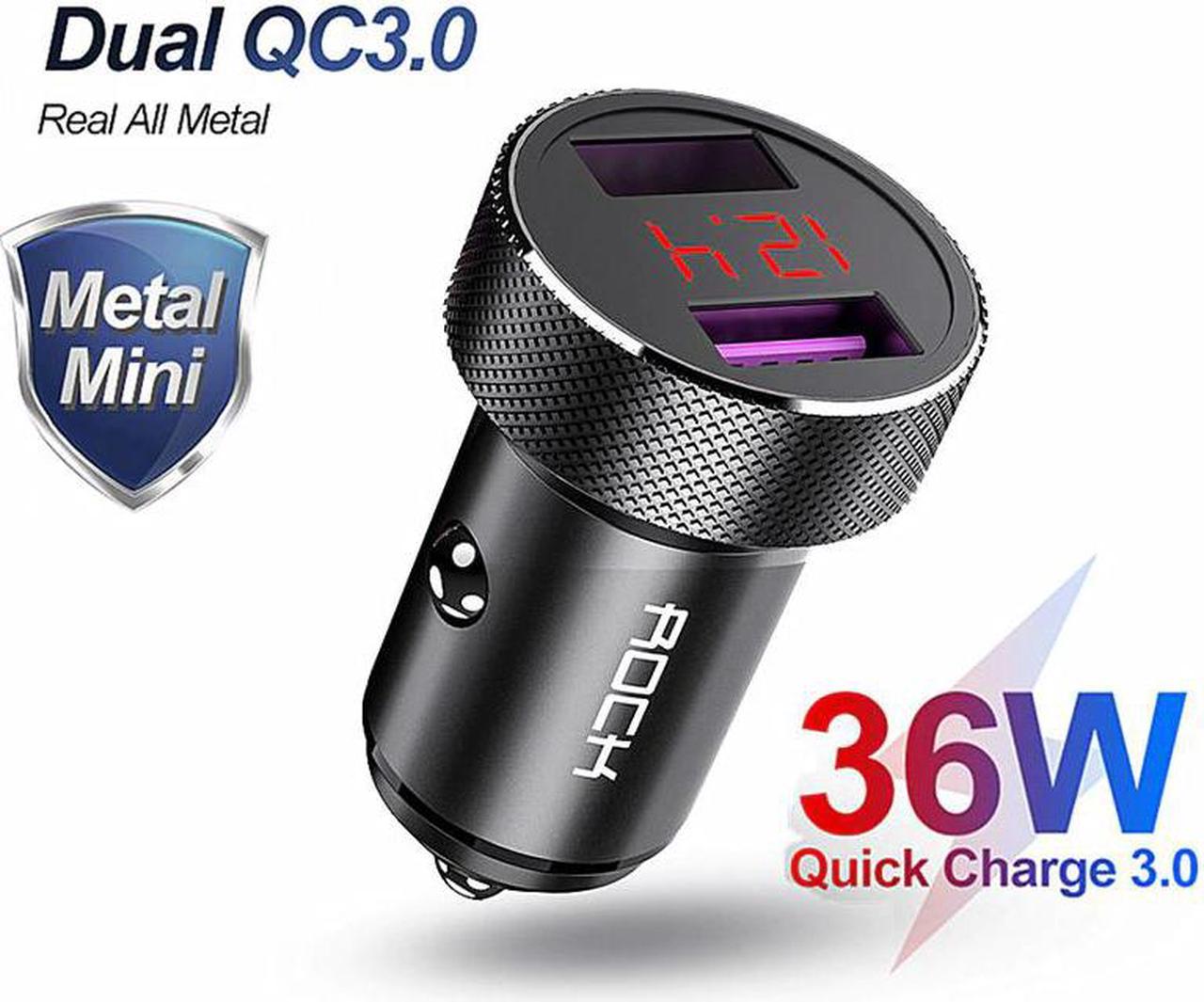 36W Metal Dual QC 3.0 LED Display Car Phone Charger Quick Charge 4.0 Usb Charger For iPhone    Adapter