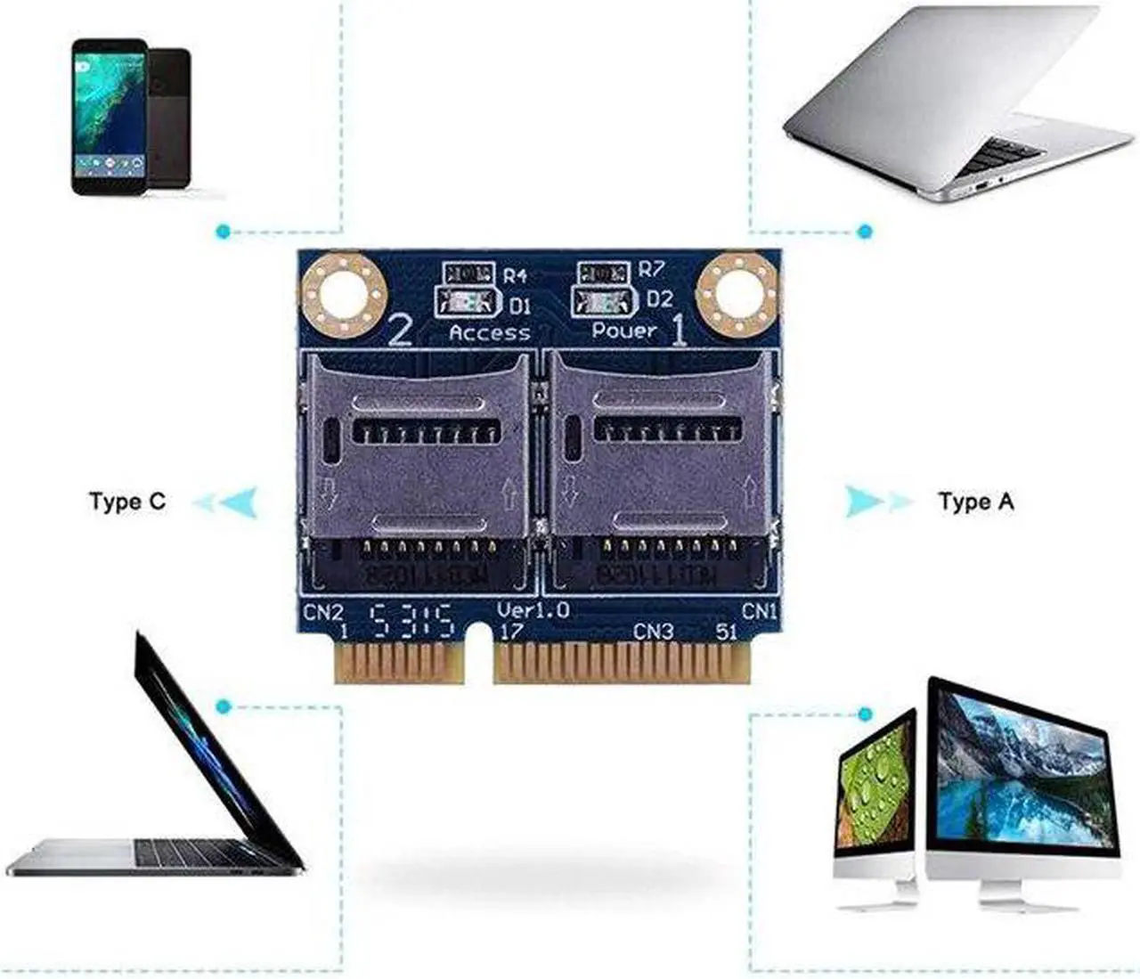Alt view image 4 of 5 - Micro-Sd Tf To Mini Pci Express Memory Card Reader Adapter Converter Card for Laptop