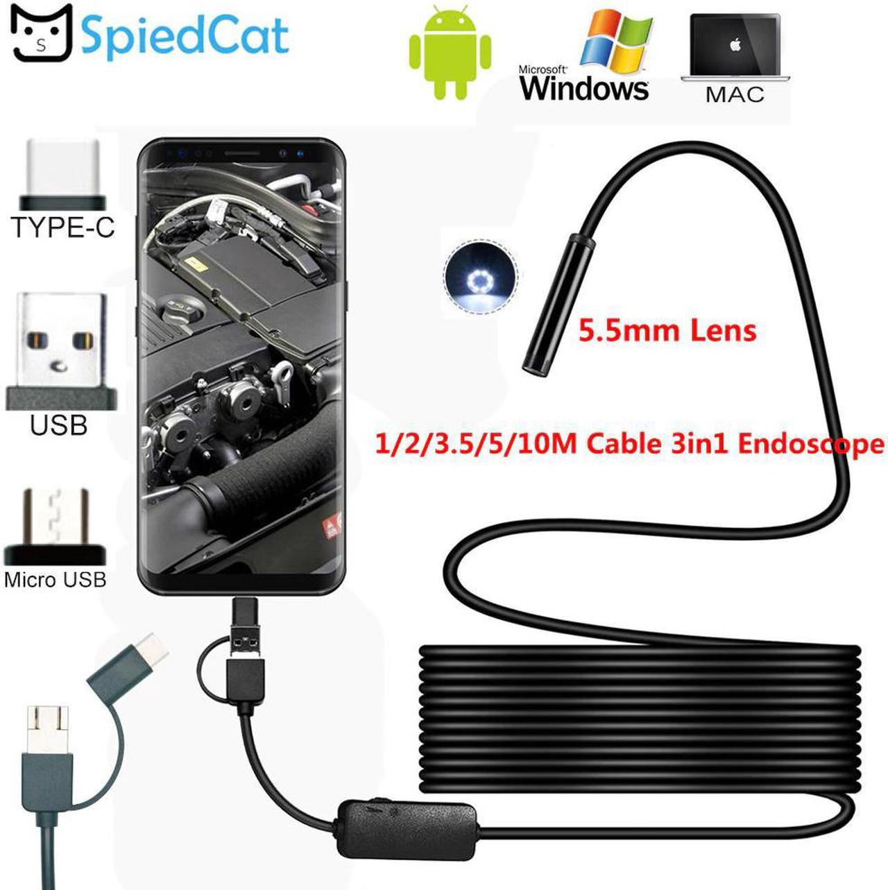 5.5mm mini Lens Inspection Pipe Android 3in1 Endoscope 1/2/3.5/5/10M USB Type-c PC Cable Searching Thing Camera