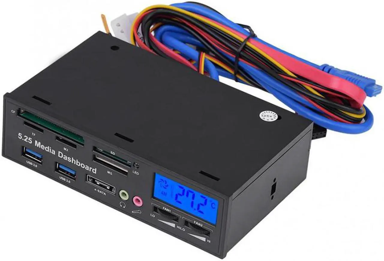 Alt view image 2 of 5 - 5.25" Multifuntion Media Dashboard Front Panel 2 USB 3.0 Hub Card Reader with LCD Display Suitable for Desktop Computer