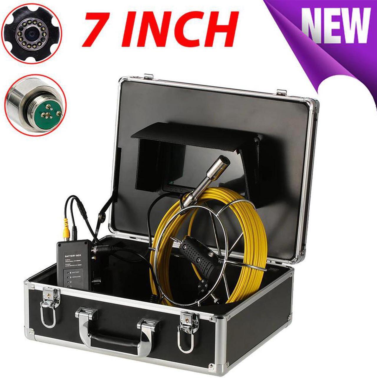 20M Pipe Inspection Camera 7 Inch 23mm Lens Drain Sewer Pipe Industrial Endoscope System 12Pcs White LED Lights IP68 Waterproof