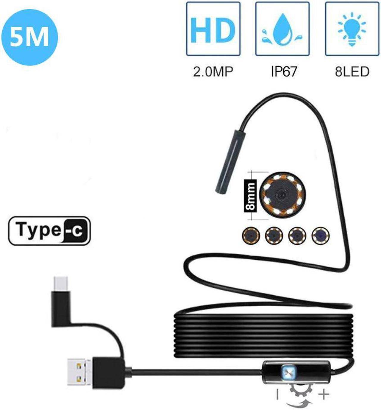 3In1 USB Endoscope Hard Cable 2M 1200P Borescope Inspection Camera for Android Type-c PC Waterproof Snake Camera 2/3.5/5M