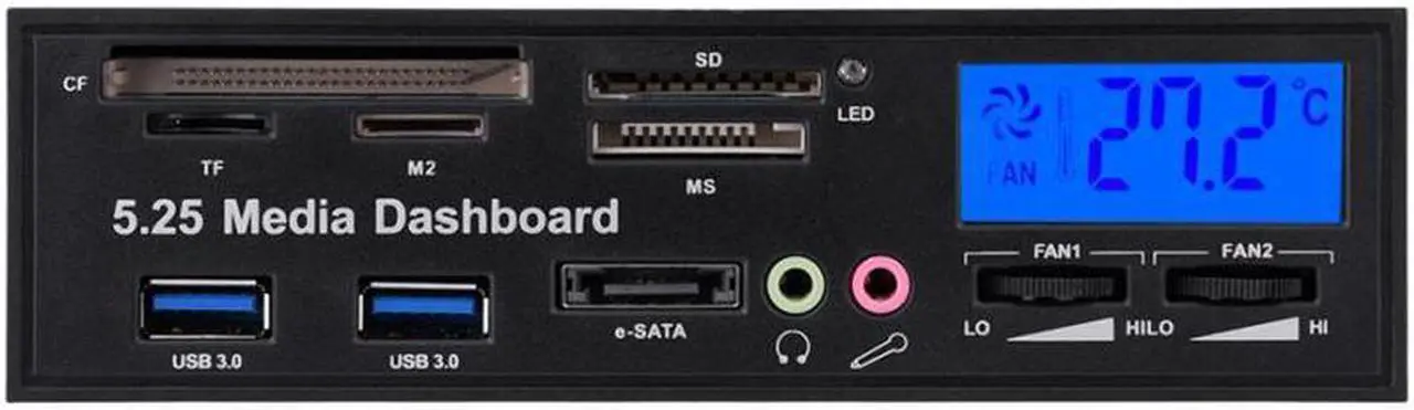 Alt view image 4 of 5 - 5.25" Multifuntion Media Dashboard Front Panel 2 USB 3.0 Hub Card Reader with LCD Display Suitable for Desktop Computer