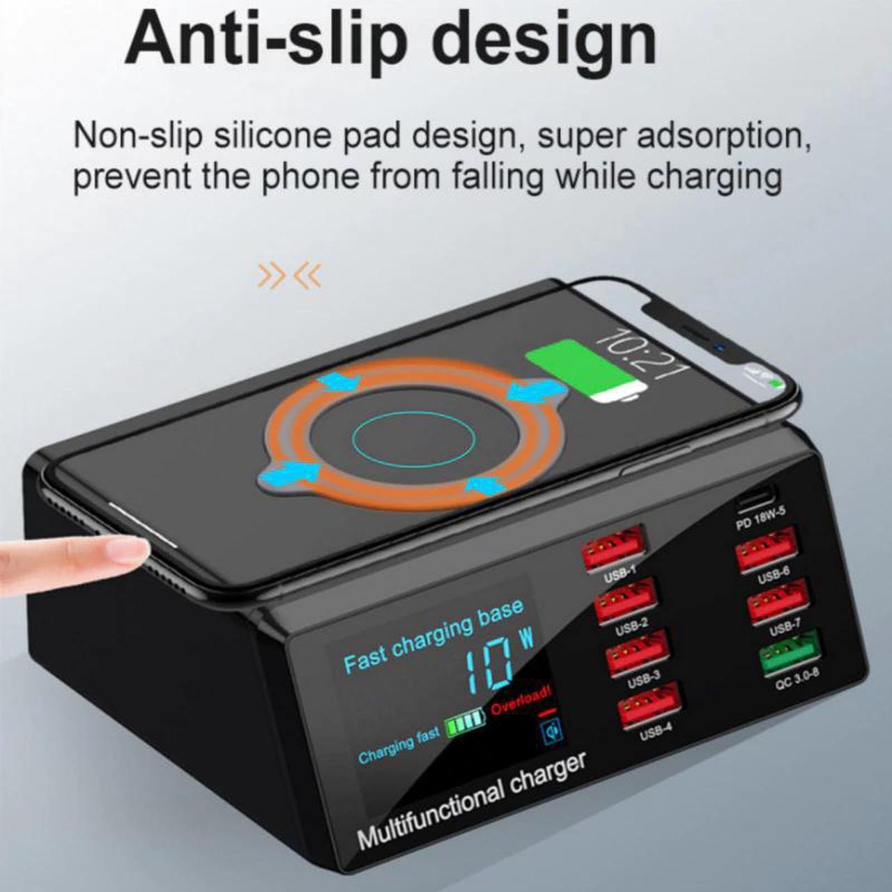 100W 8 Ports USB Charger Quick Charge 3.0 Adapter HUB Wireless Charger Charging Station PD Fast Charger For IPhone 11