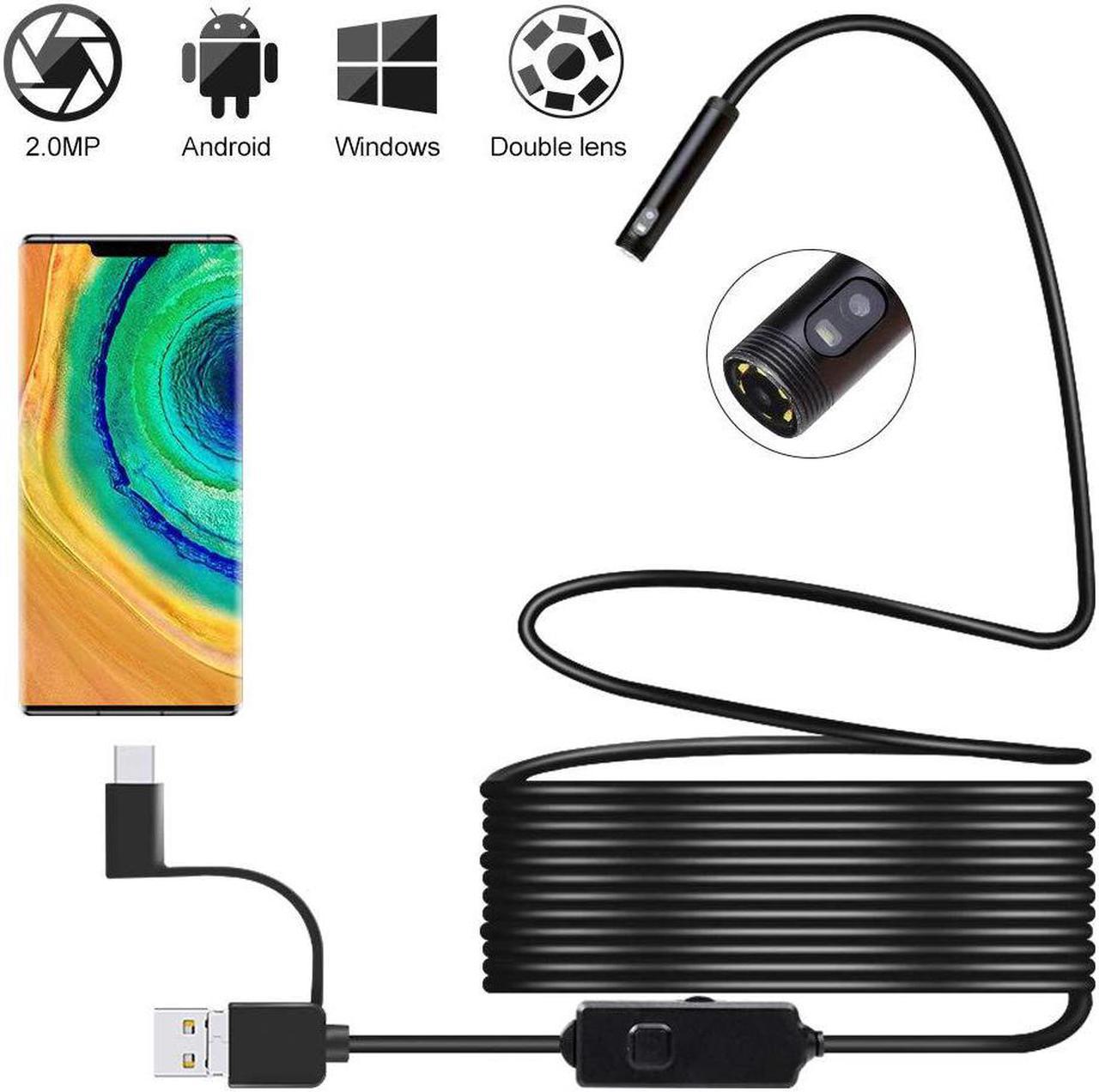 8mm 1m 3.5m 5m Dual Lens Endoscope Inspection Camera IP67 Waterproof 2MP Borescope Snake Inspection Tube Camera for Android  PC