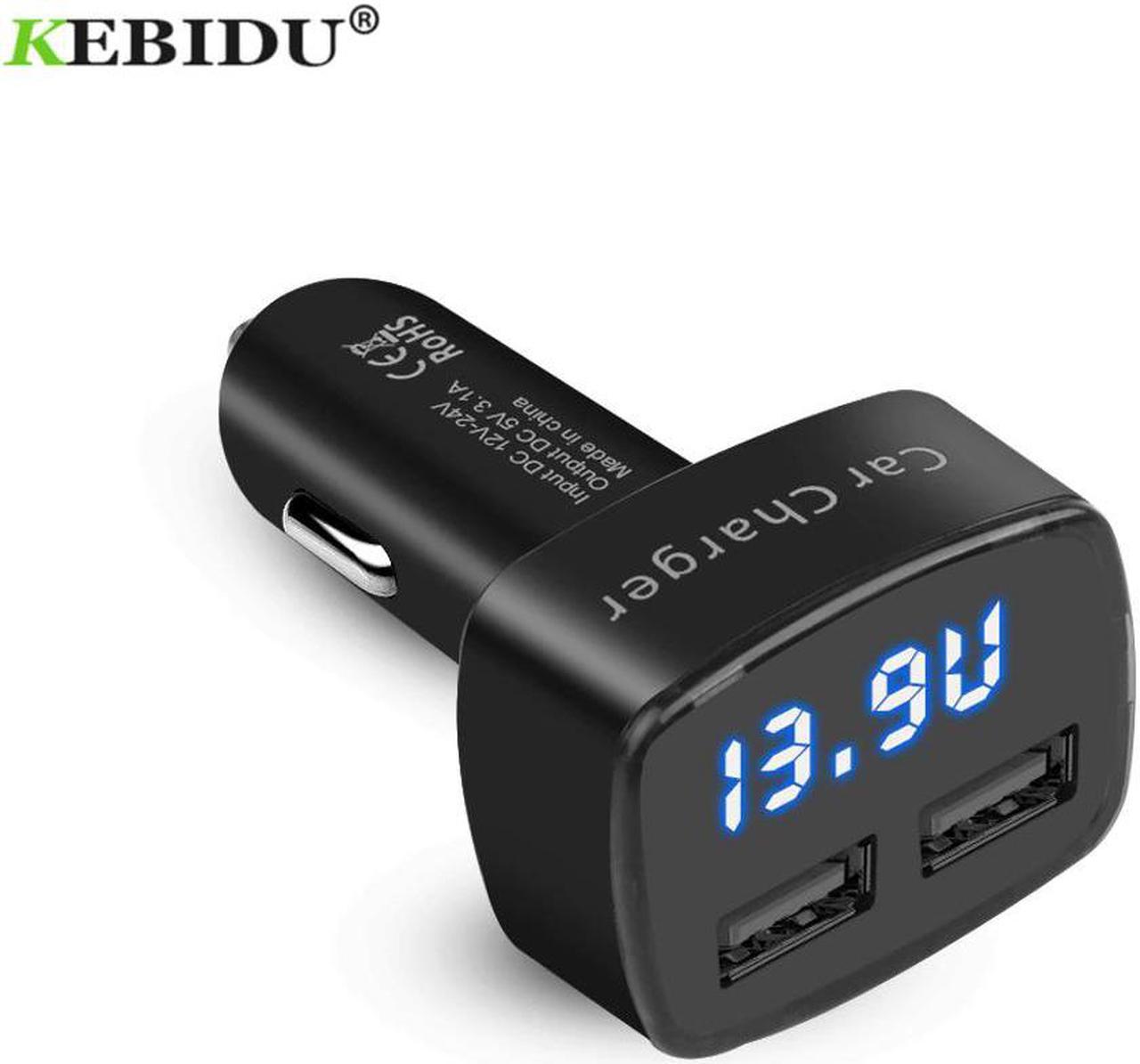 4 in 1 Car Charger Dual USB DC 5V 3.1A Digital LED Display Adapter with Voltage/temperature/Current Meter Tester