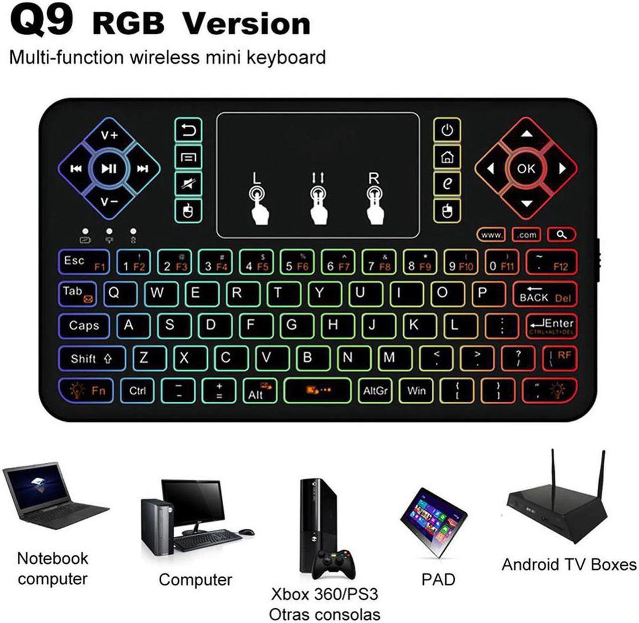 Mini  Bluetooth Wireless Keyboard Cool Backlit with Touchpad Q9 Air Mouse Remote Control For Android TV Box Tablet