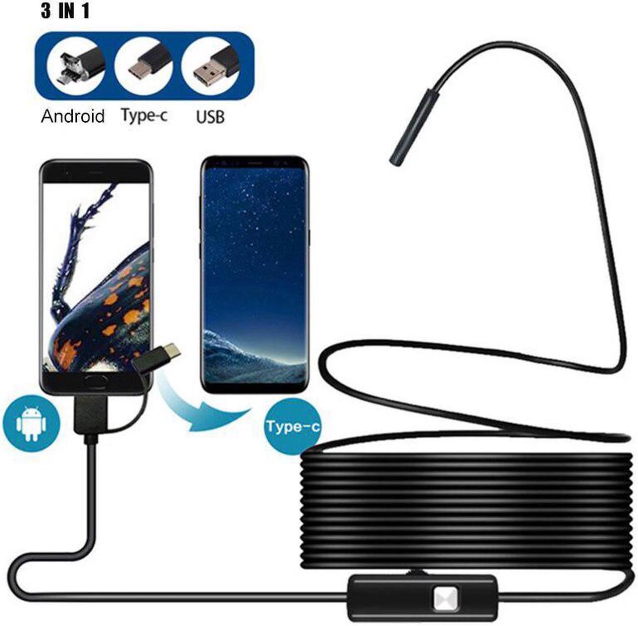 Flexible Endoscope Camera Type C Waterproof HD Inspection Pipe  Borescope Endoscope For Android Phone PC Cars Hard Cable 10M